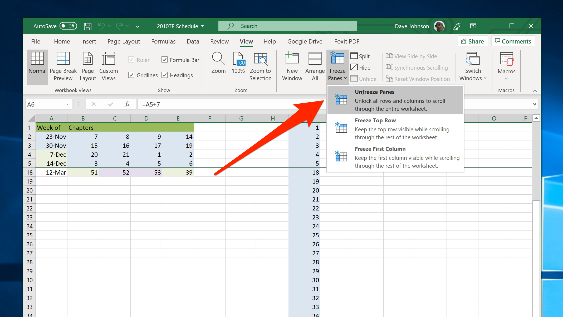 Excel Row Stays When Scrolling