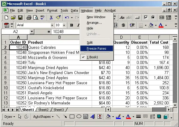 How to freeze a row in Excel 2003 on scroll