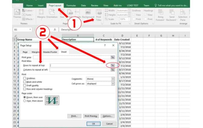 How to freeze the header of an excel table. Title at the top of the page, multi-line title, when the page is printed