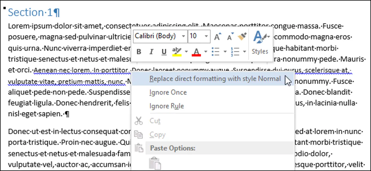 How to get rid of the blue wavy underline in Word 2013