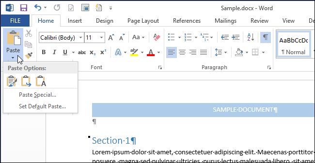 How to get rid of the Paste Options pop-up menu in Word 2013