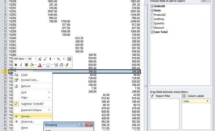 How to group data in an Excel PivotTable for further generalization and analysis