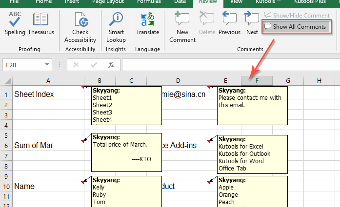 Kako sakriti sve bilješke u Excelu odjednom