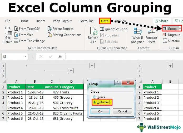 How to hide and group columns in Excel