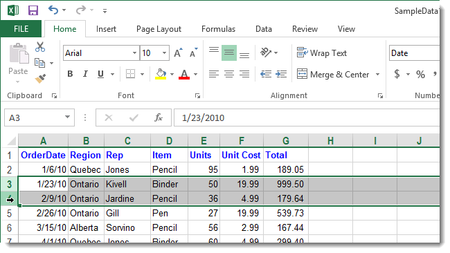 How to hide and show hidden rows and columns in Excel 2013