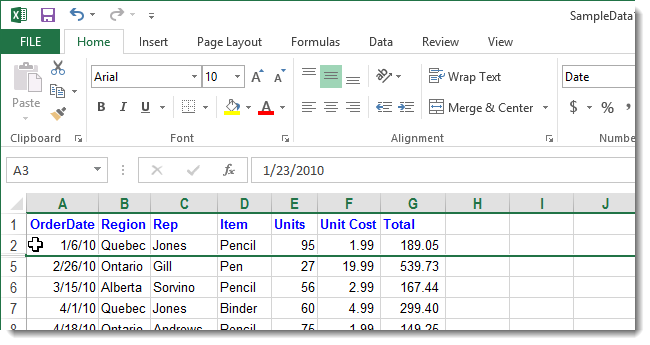 How to hide and show hidden rows and columns in Excel 2013