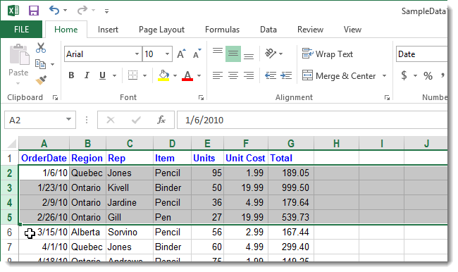 How to hide and show hidden rows and columns in Excel 2013