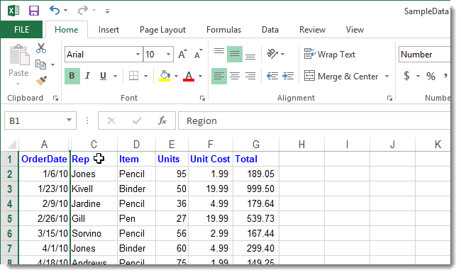 How to hide and show hidden rows and columns in Excel 2013