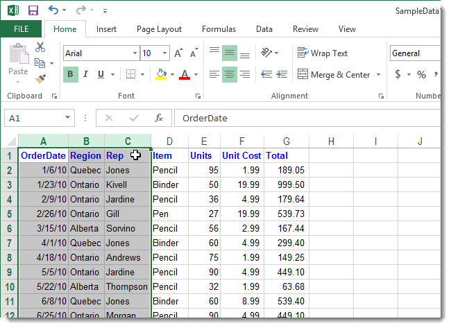 How to hide and show hidden rows and columns in Excel 2013