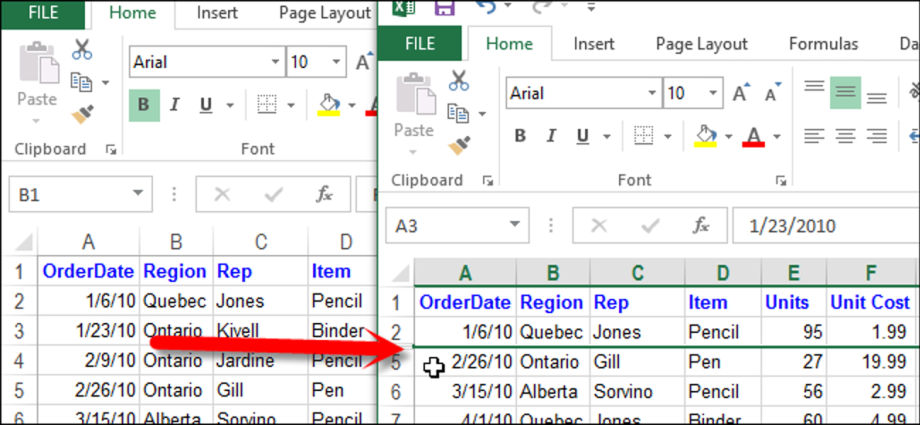 How to hide and show hidden rows and columns in Excel 2013