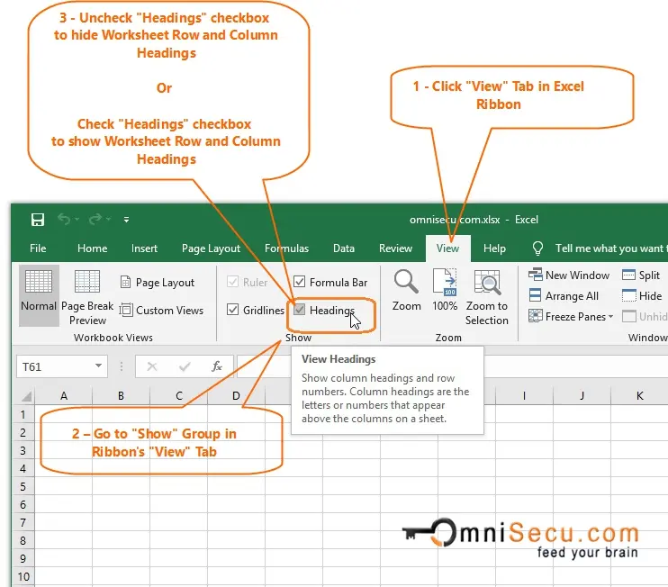 How to hide and show row and column headers in Excel