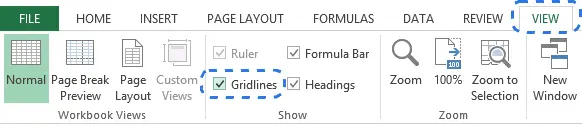 How to hide and show the grid in Excel 2010 and 2013