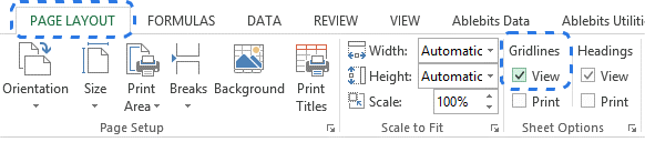 How to hide and show the grid in Excel 2010 and 2013