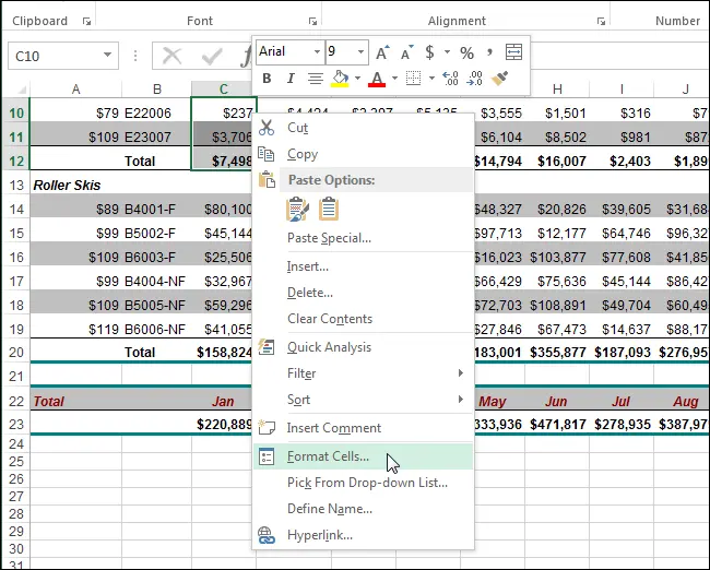 How to hide cells, rows and columns in Excel