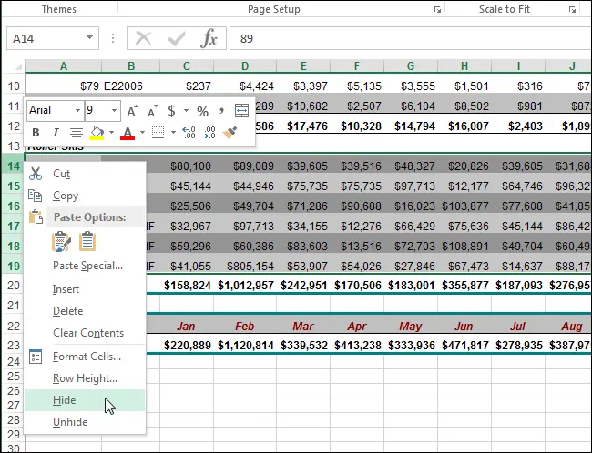 How to hide cells, rows and columns in Excel