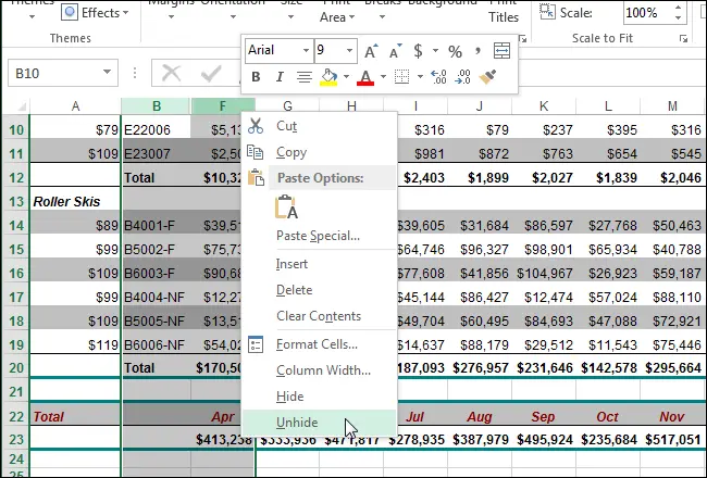 How to hide cells, rows and columns in Excel