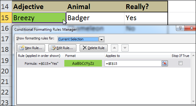 How to highlight a row in Excel using conditional formatting