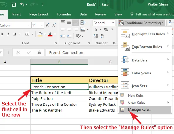 How to highlight a row in Excel using conditional formatting