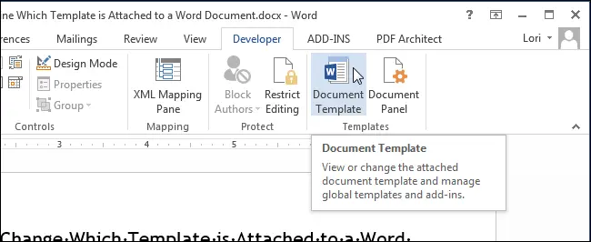 How to identify and change the template associated with a Word document