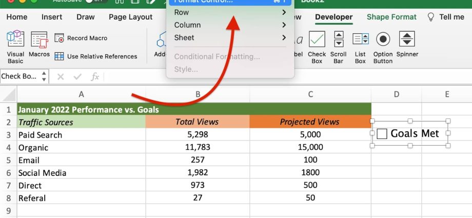 Een selectievakje invoegen in een Excel-spreadsheet