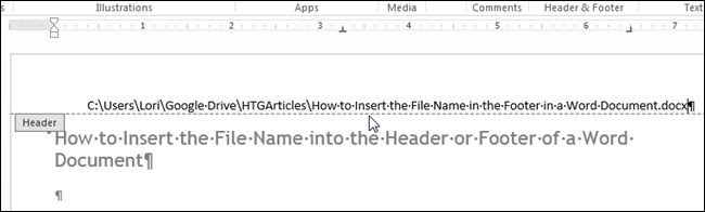 How to insert a file name in the footer of a Word document