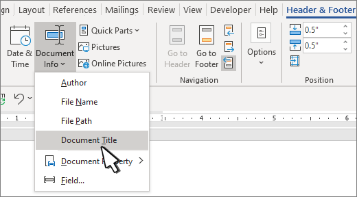 How to insert a file name in the footer of a Word document