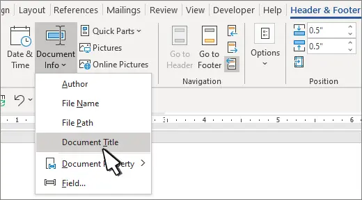 How to insert a file name in the footer of a Word document