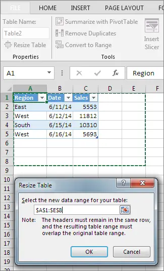 How to insert a table into an Excel cell