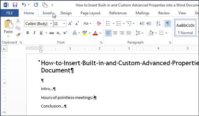 How to insert built-in and custom additional properties in a Word document