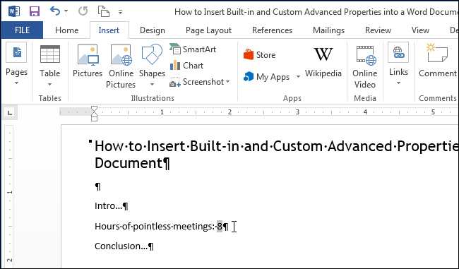 How to insert built-in and custom additional properties in a Word document