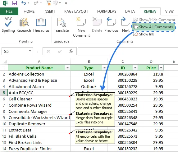 How to insert notes in Excel, add pictures to notes, show and hide notes