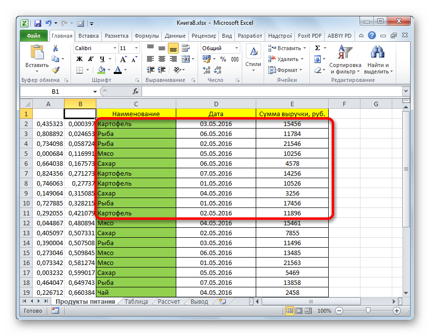 How to make a selection in Excel from a list