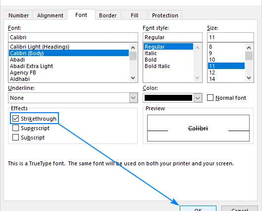 How to make text strikethrough in Excel