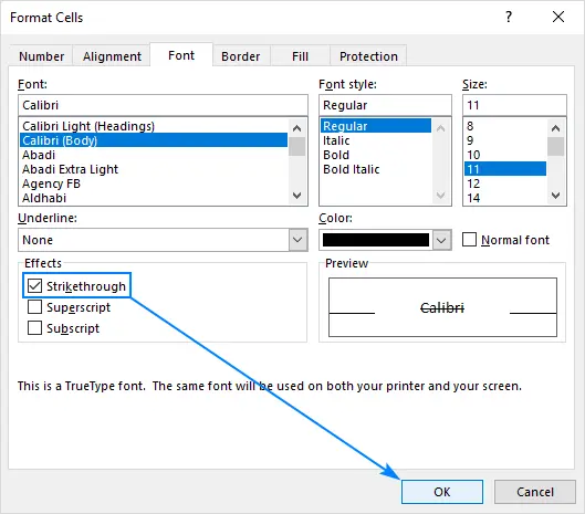 How to make text strikethrough in Excel