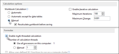 How to manage automatic and multi-threaded calculation modes in Excel 2013