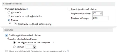 How to manage automatic and multi-threaded calculation modes in Excel 2013