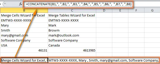 How to merge rows in Excel 2010 and 2013 without data loss