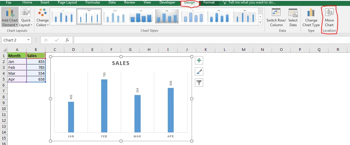 How to move a chart to a separate sheet in Excel