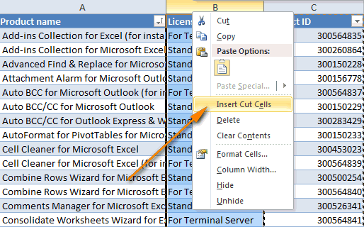 How to move a table down in Excel