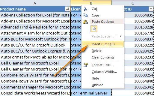 How to move a table down in Excel