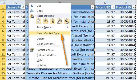 How to move a table down in Excel