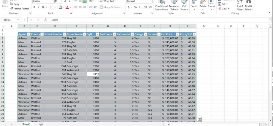 How to move a table down in Excel