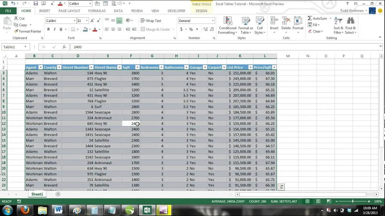 How to move a table down in Excel