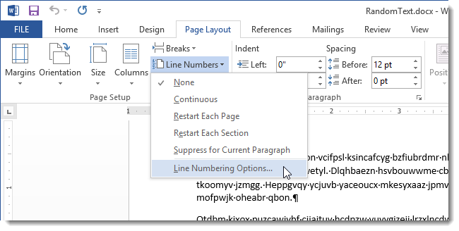 How to number lines in the margins in Word 2013