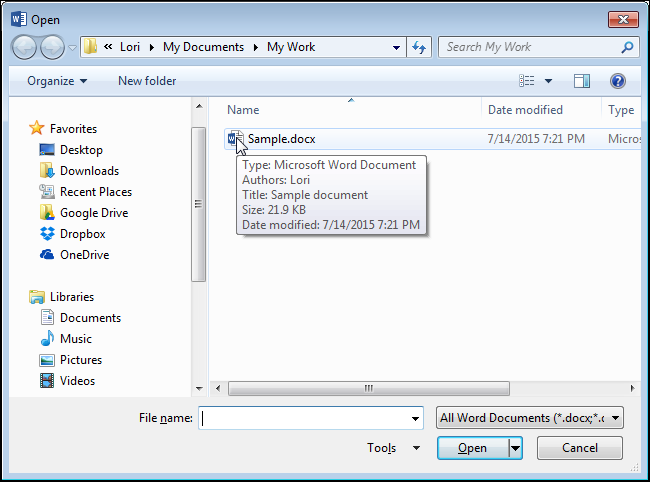 How to open a backup file in Word