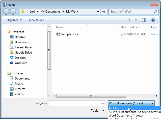 How to open a backup file in Word