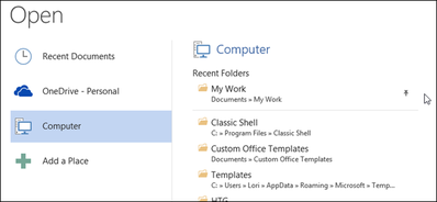 כיצד להצמיד את הקבצים והתיקיות הנפוצות ביותר שלך לחלונית Open ב-Office 2013