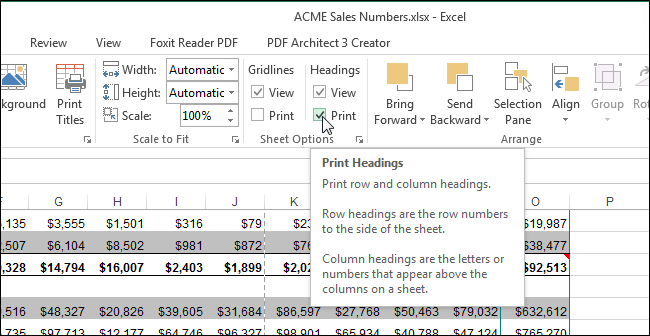 How to print a grid and row and column headers in Excel