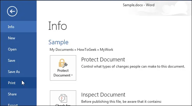 How to print document properties in Word