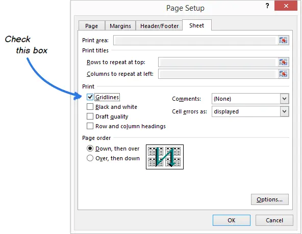 How to print grid lines in Excel